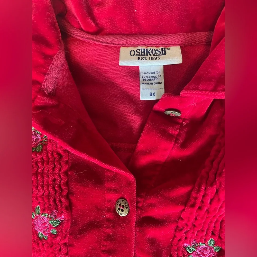 VTG‎ OshKosh Velvet Dress Girls 6x Rose Embroidery